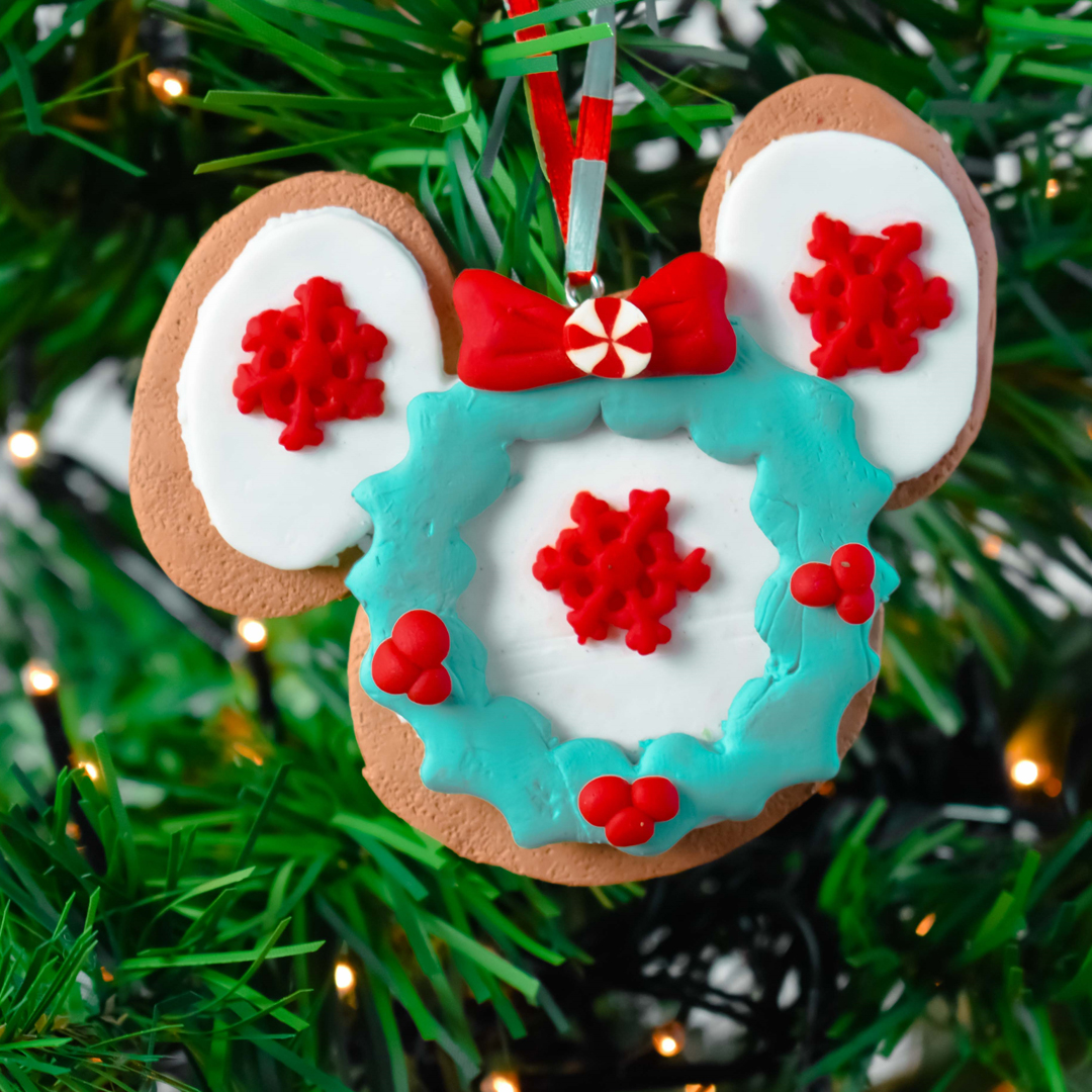 Gingerbread Mickey ears green ornament